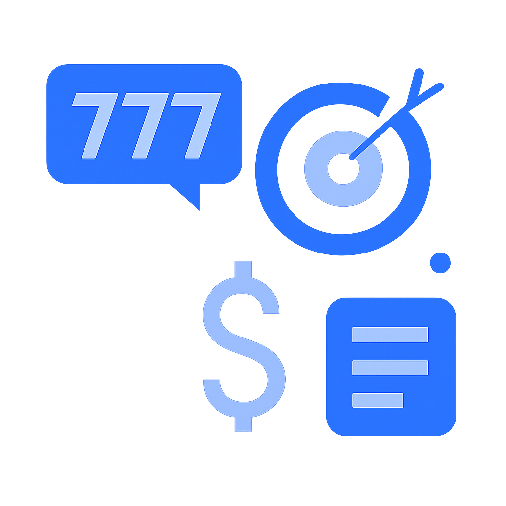 An icon representing the 777 Spin Guides with a modern design in blue.