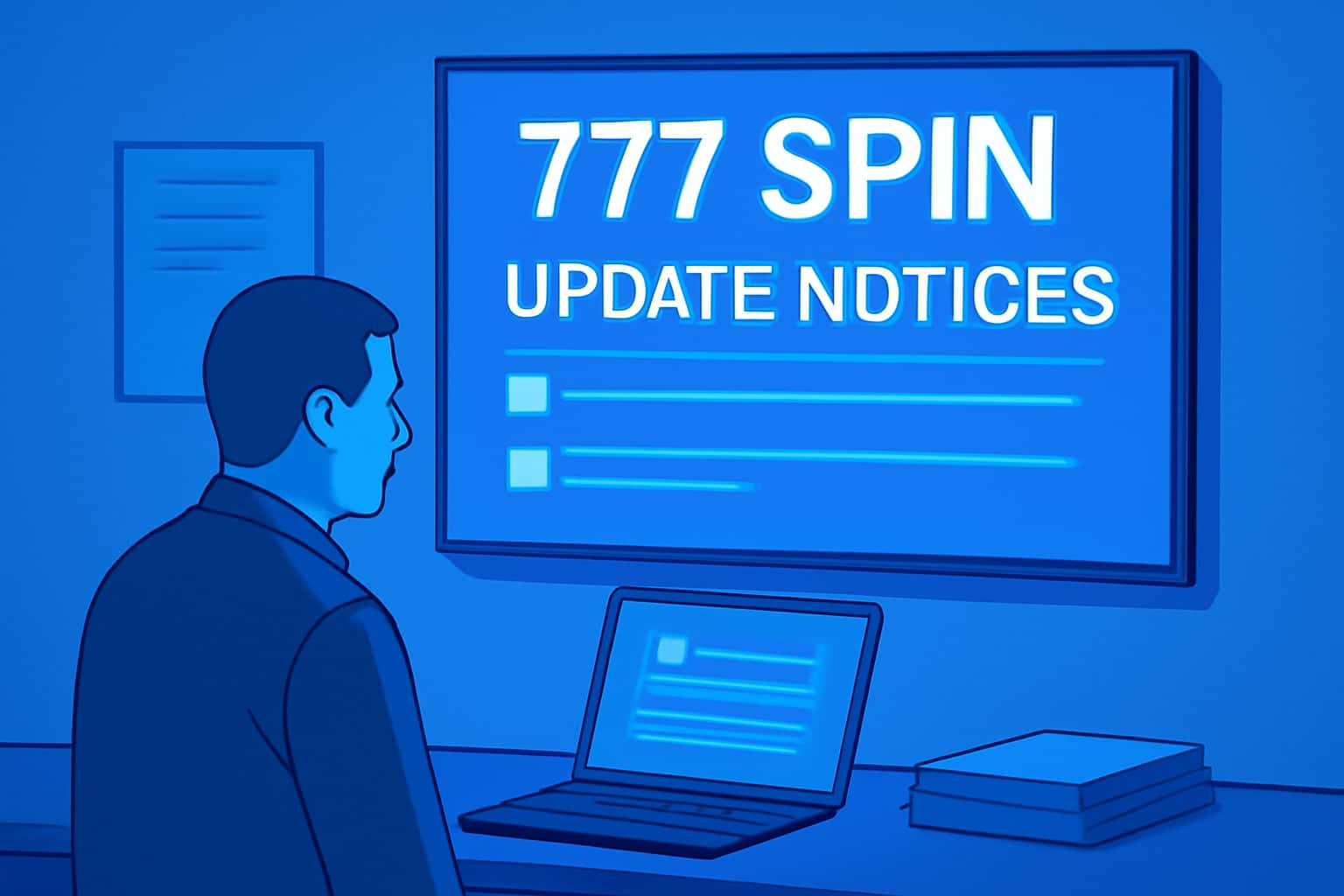 Informational scene depicting 777 Spin Update Notices.