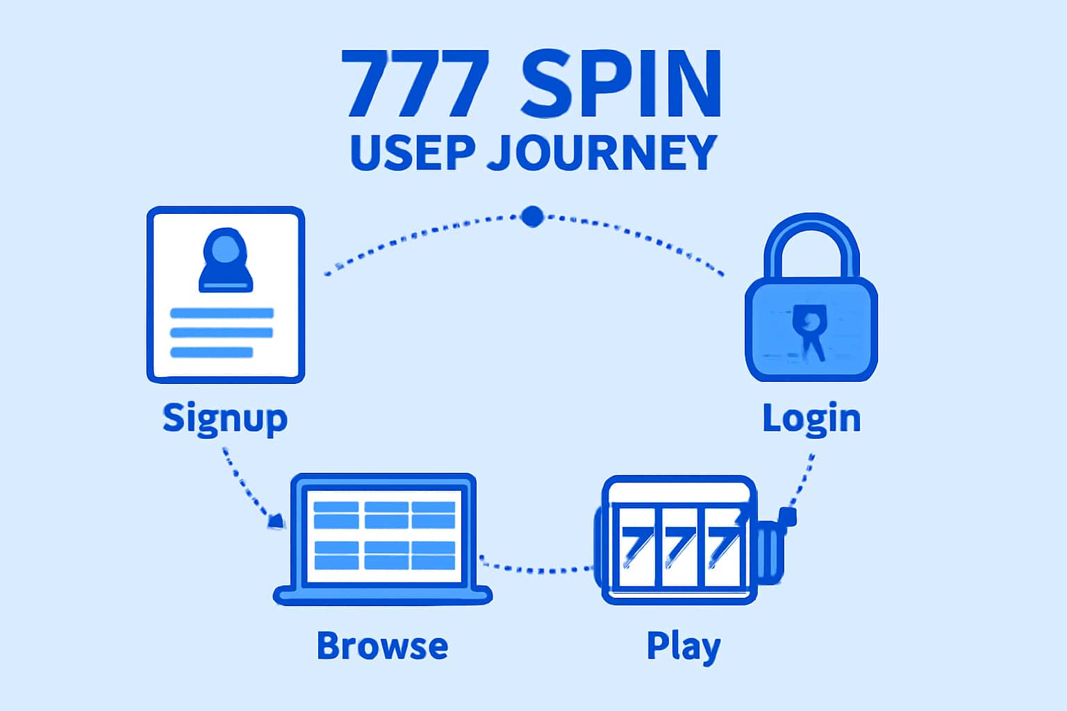An informative illustration representing the user journey on the 777 Spin platform.
