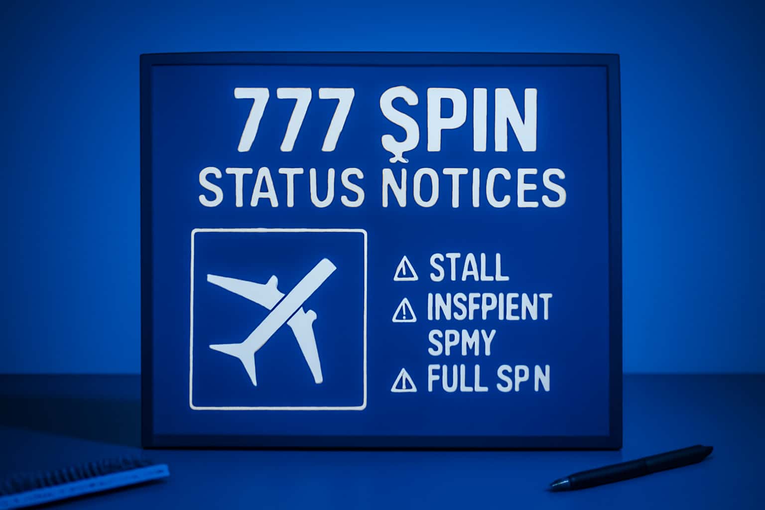 An informative scene illustrating the concept of 777 Spin Status Notices with relevant text.
