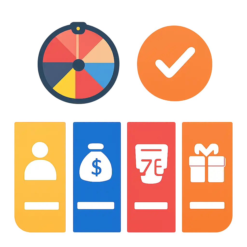 Infographic comparing options using coloured bars and, Getting Started With spin game