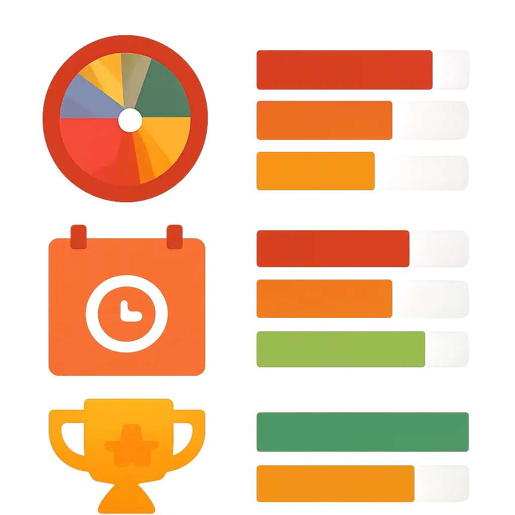 Infographic comparing options using coloured bars and, spin game: Rules, Timings and Results
