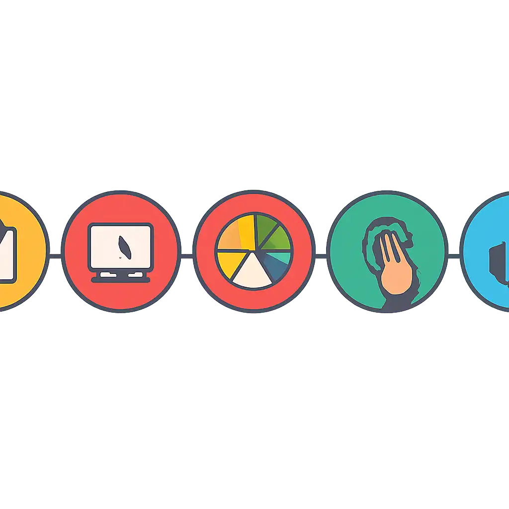 Five numbered circular icons connected by arrows in a horizontal flow, What spin game Is and How It Works steps