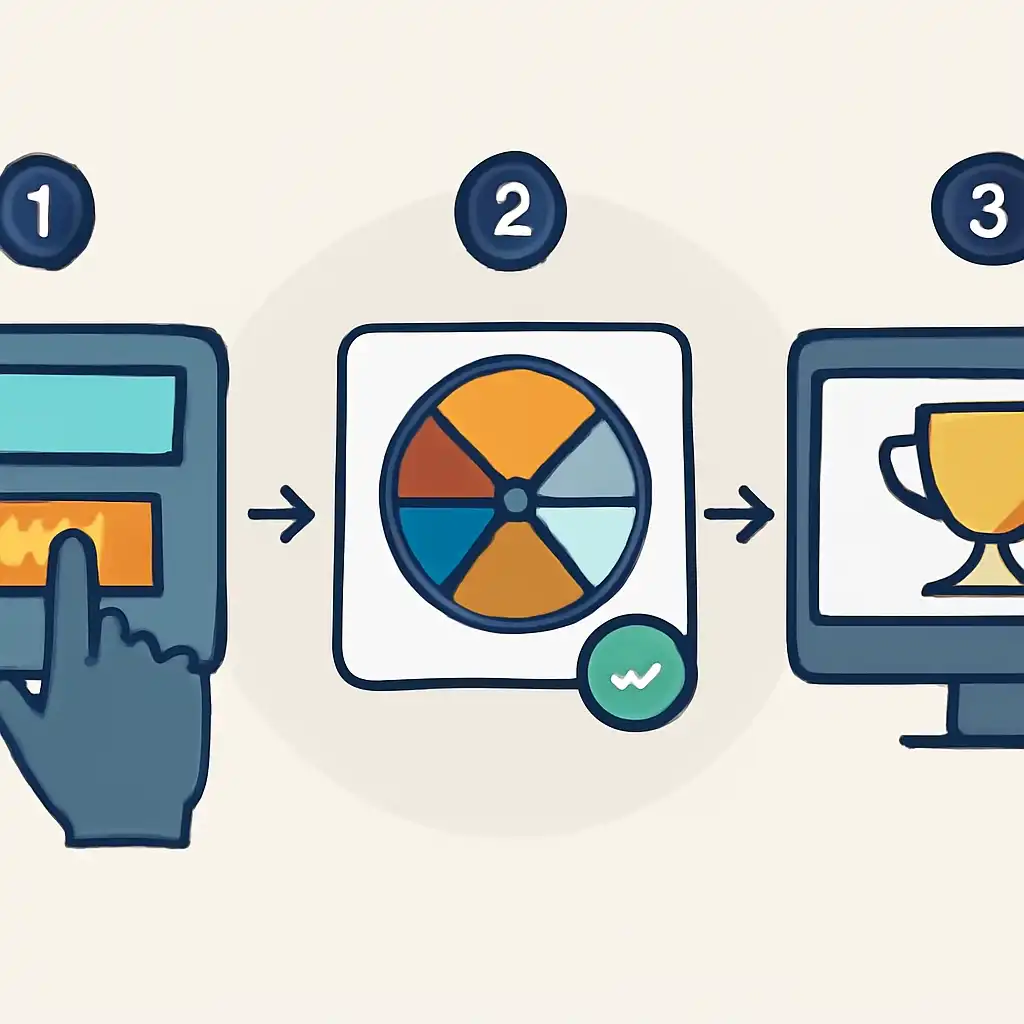 Annotated step diagram: checking results process with numbered callouts, Spin Game