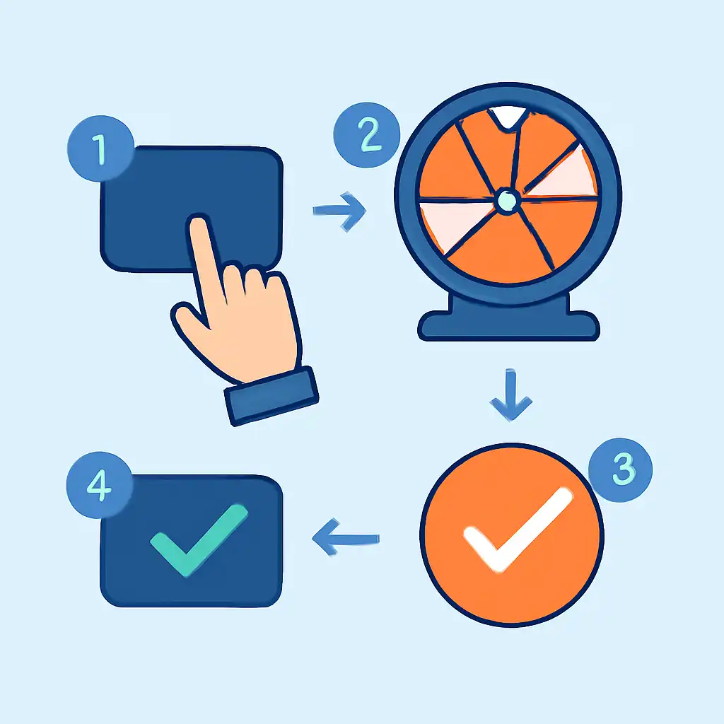 Annotated step diagram: basic rules process with numbered callouts, Spin Game