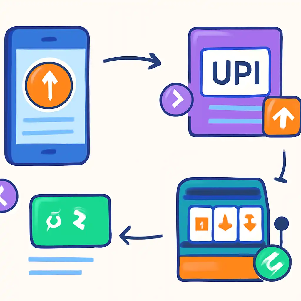 Annotated step diagram: upi deposits process with numbered callouts, Spin Game