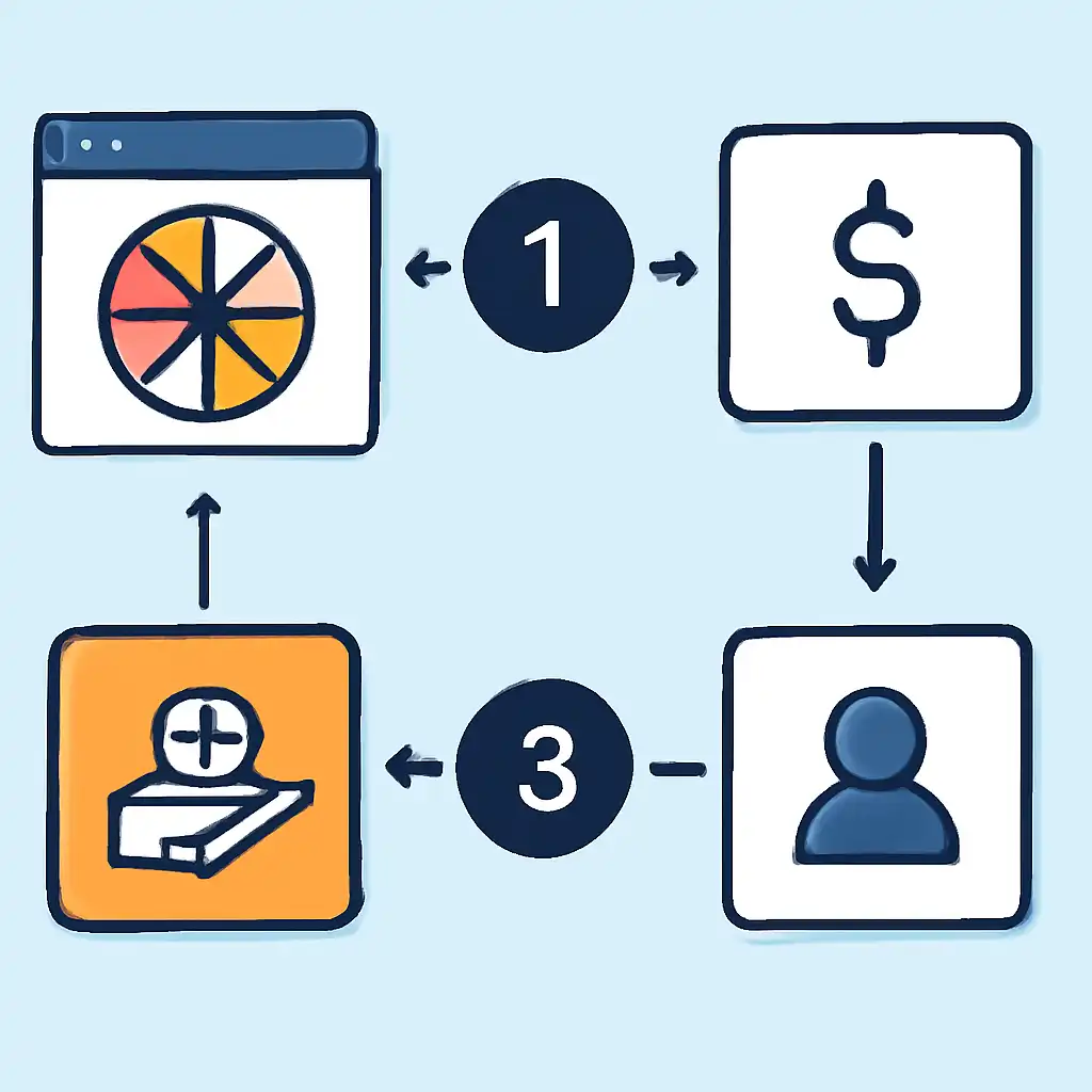 Annotated step diagram: payout timings process with numbered callouts, Spin Game