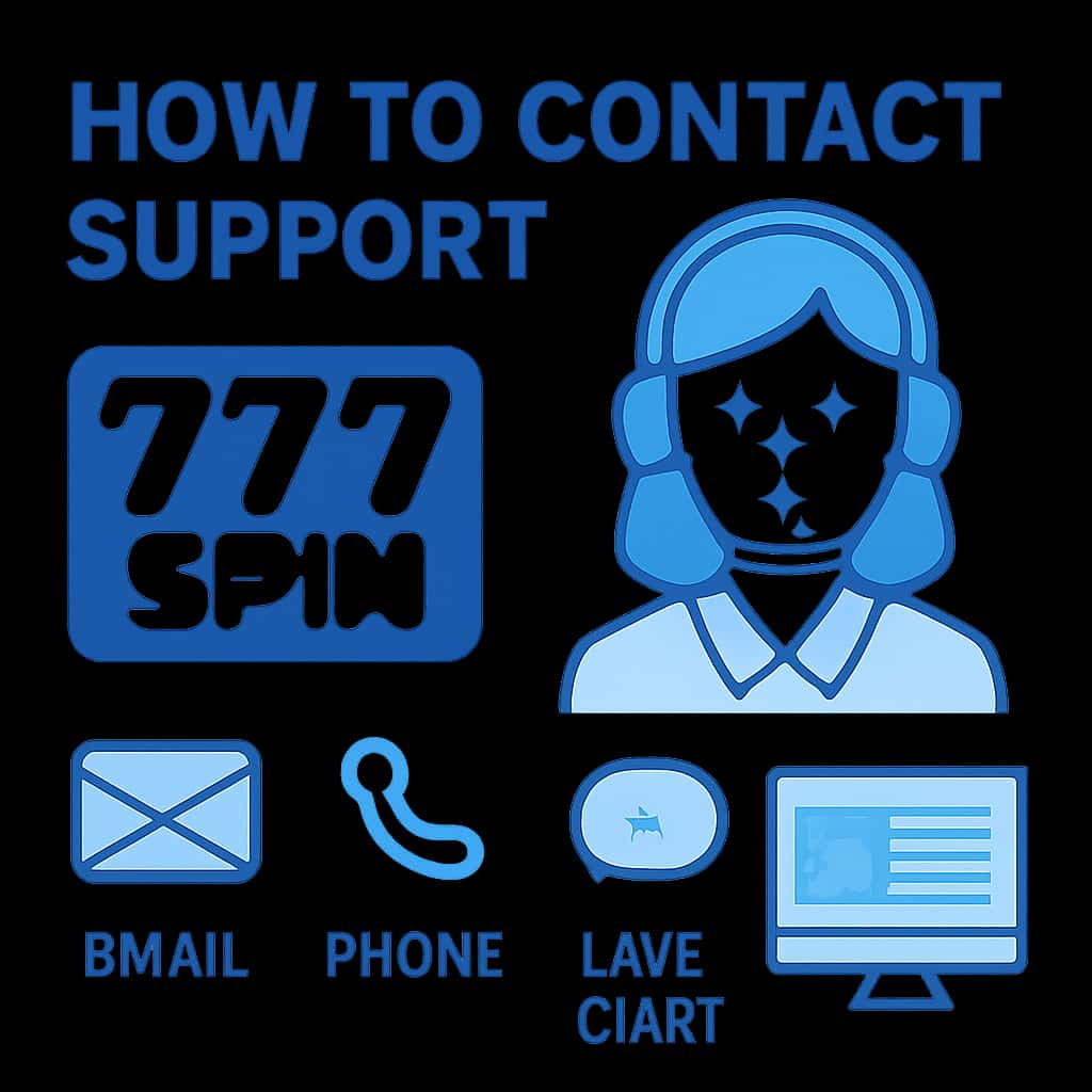 Diagram showcasing the contact methods for 777 Spin support.
