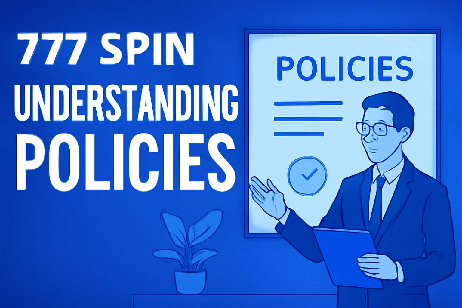 An informative scene illustrating 777 Spin policies with a focus on user guidelines and safety.